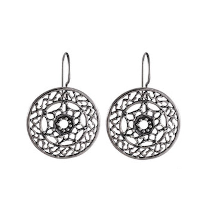 Ornate Mandala Inspired Sterling Silver Round Earrings - Model 1242-007