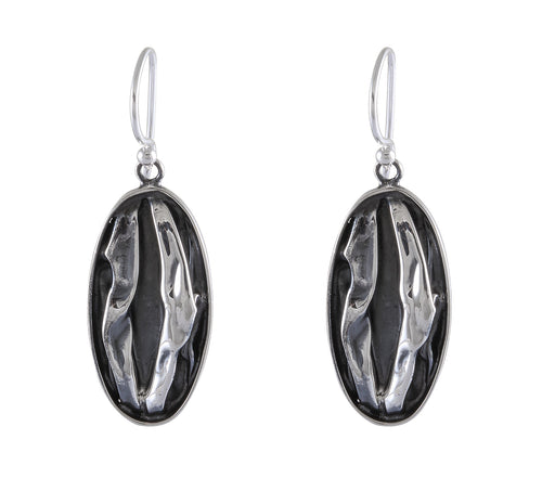 Abstract Sculpted Sterling Silver Oval Earrings - Model 1242-010