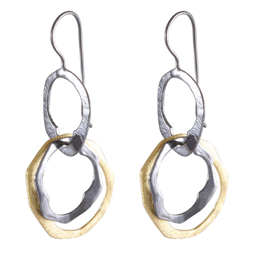 Two-Tone Textured Interlocking Circles Sterling Silver Earrings - Model 1242-011