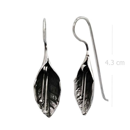 Delicate Leaf Design Sterling Silver Drop Earrings - Model 1242-015