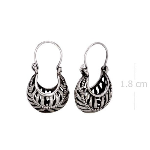 Sterling Silver Hoop Earrings with Elaborate Tribal Filigree Design - Model 1243-007