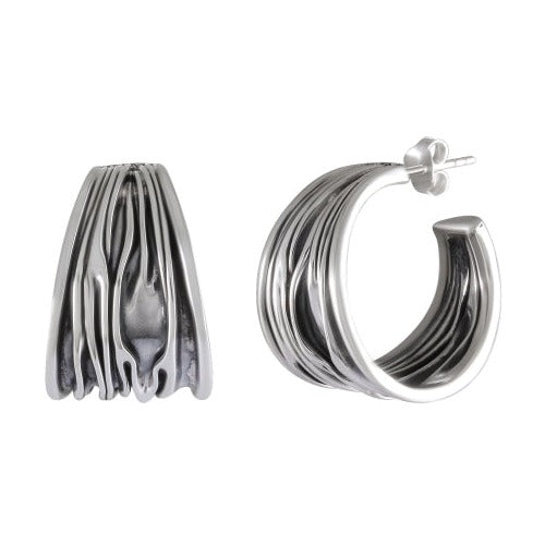 Fluid Abstract Sterling Silver Hoop Earrings - Model 1244-001