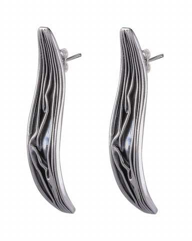 Silver Fluidity Curve Earrings - Sleek Contemporary Waves Design - Model 1244-002