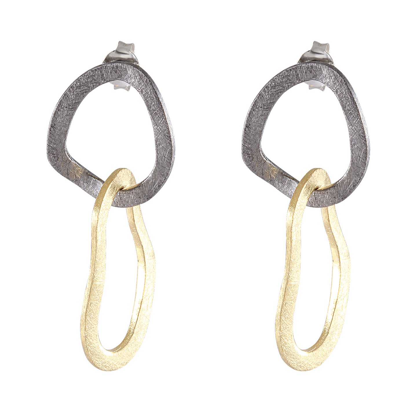 Contrast Loop & Drop Earrings - Silver and Gold Fusion - Model 1244-003