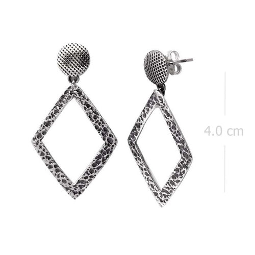 Geometric Textured Silver Dangle Earrings - Modern Mesh Design - Model 1244-006