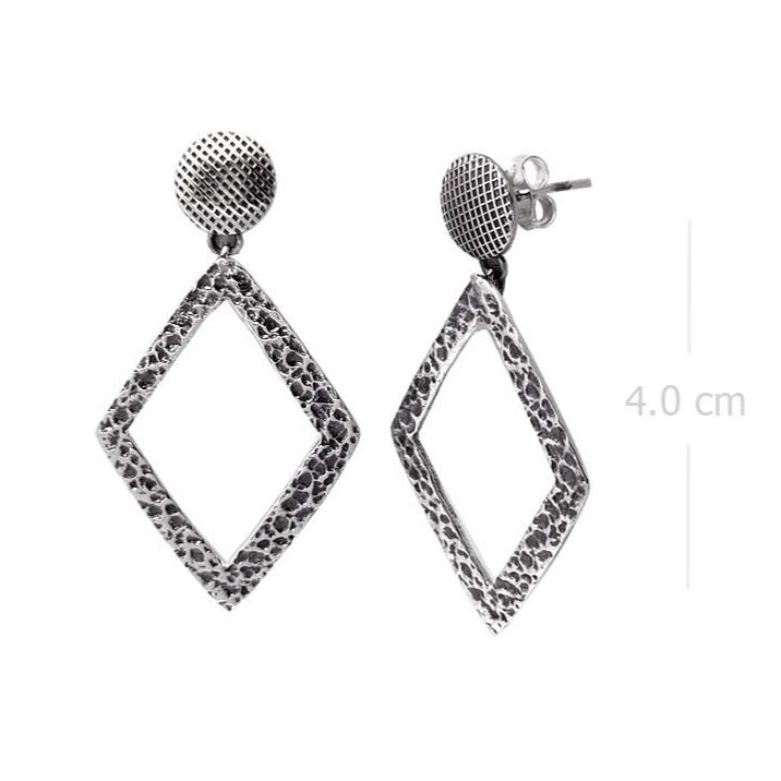 Geometric Textured Silver Dangle Earrings - Modern Mesh Design - Model 1244-006