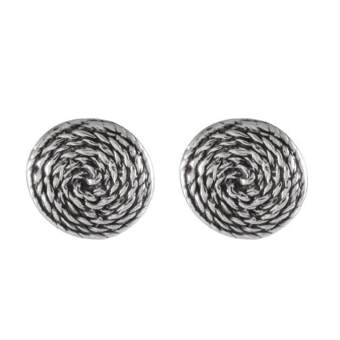 Silver Whorl Stud Earrings - Textured Spiral Design - Model 1247-004