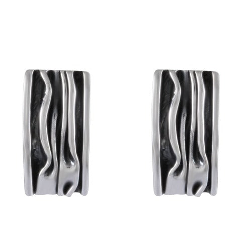 Silken Waves Silver Stud Earrings - Fluid Sculptural Design - Model 1247-006