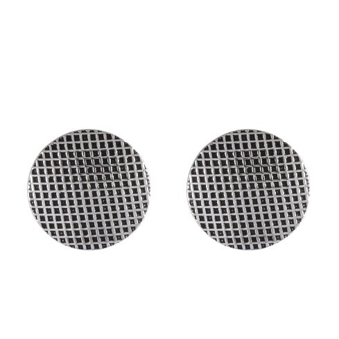 Silver Mesh Disc Stud Earrings - Modern Textured Design - Model 1247-008