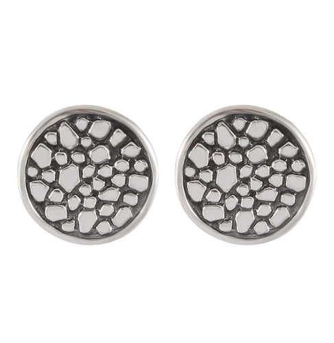 Honeycomb Illusion Silver Stud Earrings - Geometric Beehive Design - Model 1247-010