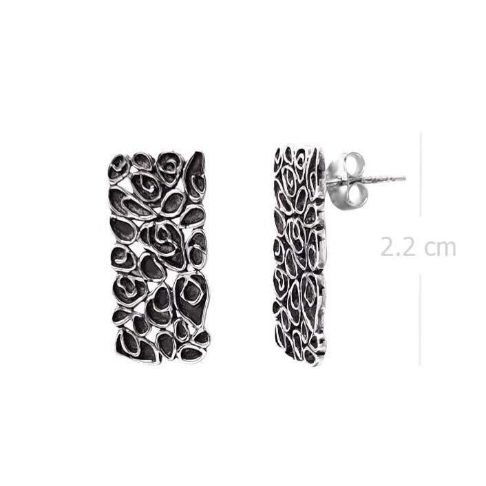 Textured Petal Array Silver Stud Earrings - Organic Detailing - Model 1247-012