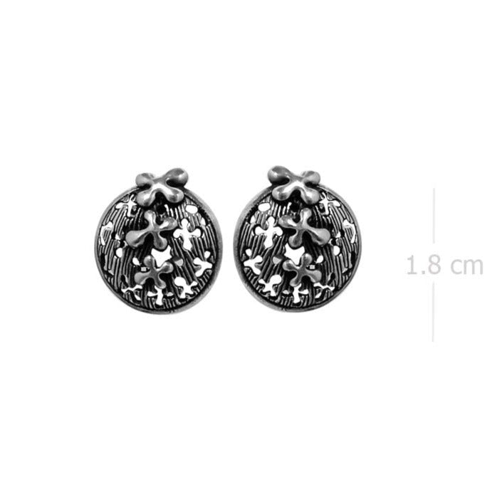 Enchanted Garden Silver Stud Earrings - Floral Relief Design - Model 1247-016