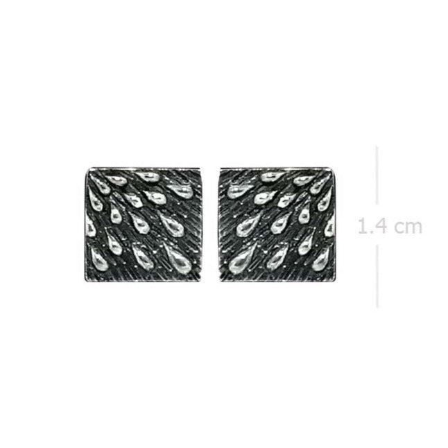 Silver Raindrop Tapestry Stud Earrings - Abstract Pattern Design - Model 1247-017