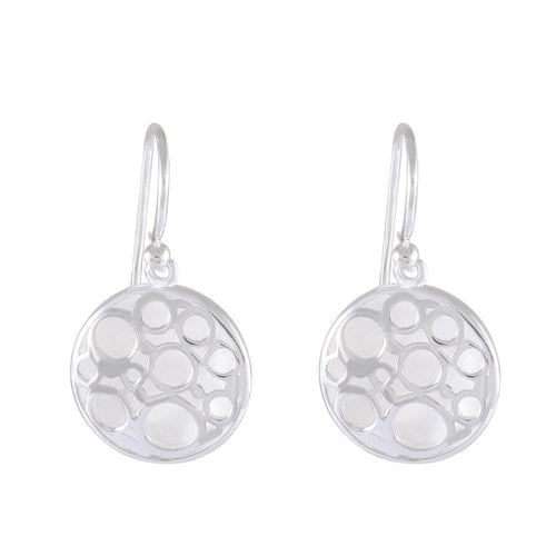Silvery Moon Craters: Sterling Silver Lunar Drop Earrings - Model 1251-004