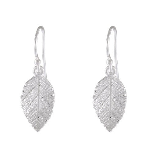 Nature's Whisper: Sterling Silver Textured Leaf Earrings - Model 1251-005