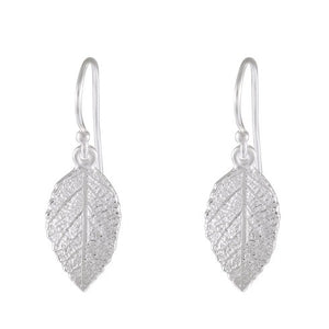 Nature's Whisper: Sterling Silver Textured Leaf Earrings - Model 1251-005
