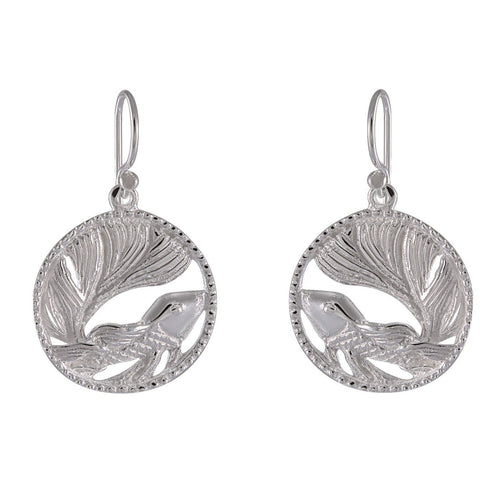 Siamese Elegance: Sterling Silver Betta Fish Circle Earrings - Model 1251-008
