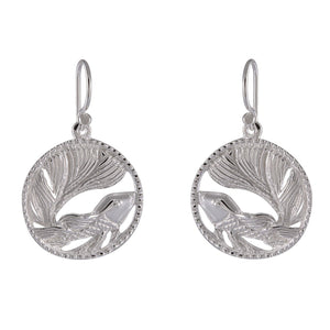 Siamese Elegance: Sterling Silver Betta Fish Circle Earrings - Model 1251-008