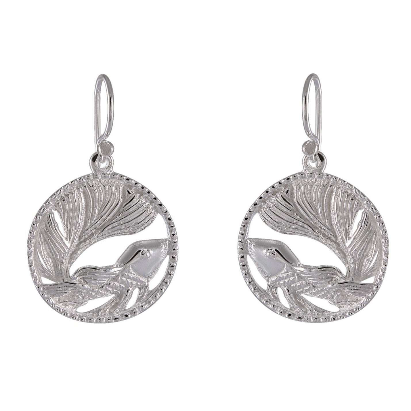 Siamese Elegance: Sterling Silver Betta Fish Circle Earrings - Model 1251-008