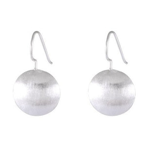 Brushed Silver Sand Disc Drop Earrings - Textured Simplicity - Model 1251-010