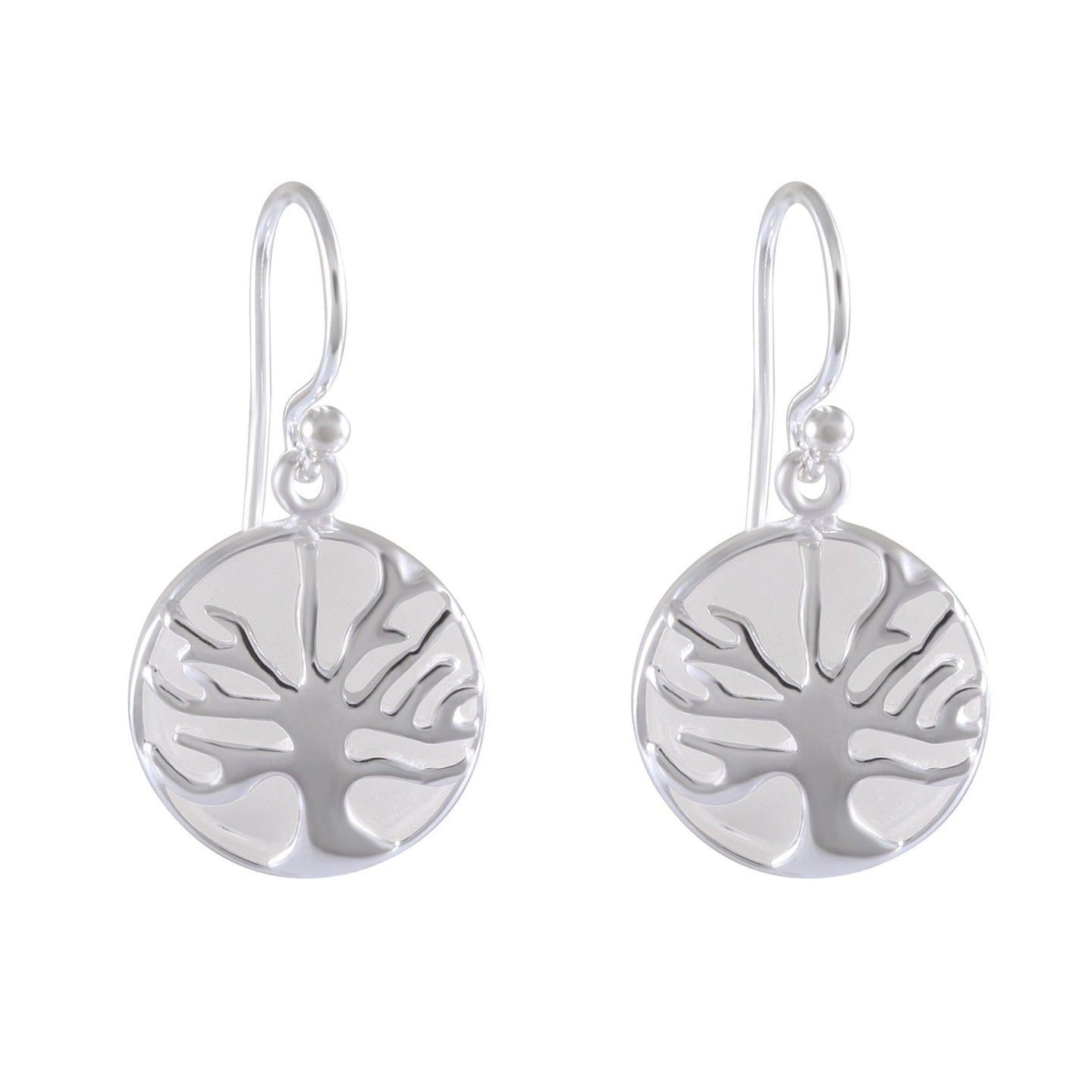 Arboreal Harmony: Two-Layer Sterling Silver Sandblasted Tree Earrings - Model 1251-019