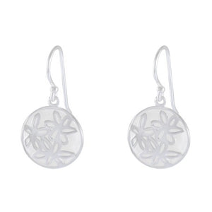 Sandblasted Silver Floral Disc Earrings - Delicate Filigree - Model 1251-026