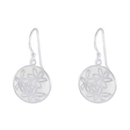 Sandblasted Silver Floral Disc Earrings - Delicate Filigree - Model 1251-026