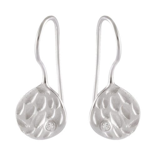 Textured Silver Teardrop Earrings with Crystal Accent - Artisan Crafted - Model 1251-028