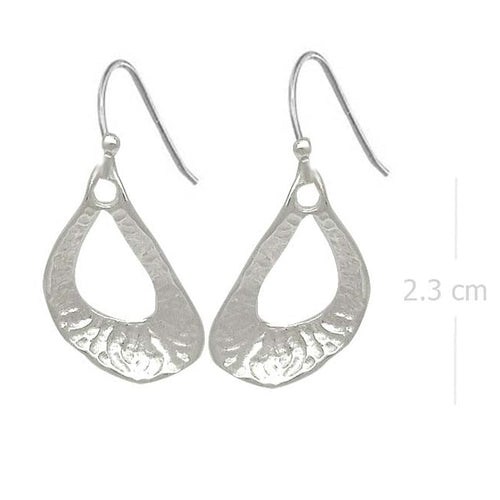 Sandblasted Silver Teardrop Earrings with Embossed Detail - Modern Elegance - Model 1251-030
