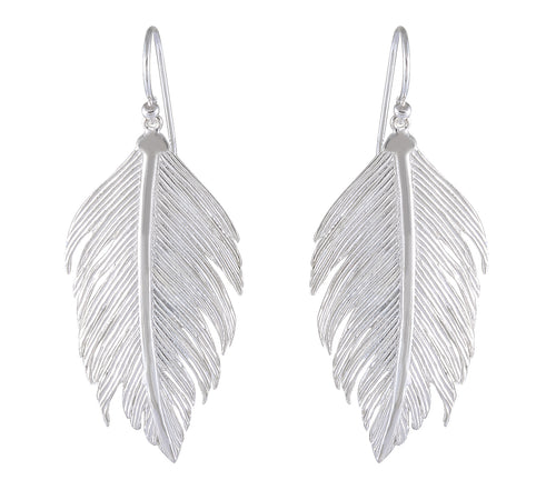 Silver Feather Earrings with Etched Detail - Ethereal Lightness - Model 1252-001