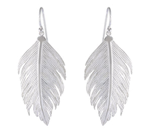Silver Feather Earrings with Etched Detail - Ethereal Lightness - Model 1252-001