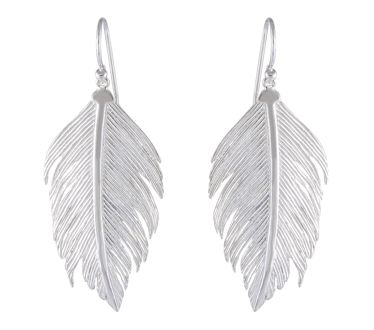Silver Feather Earrings with Etched Detail - Ethereal Lightness - Model 1252-001