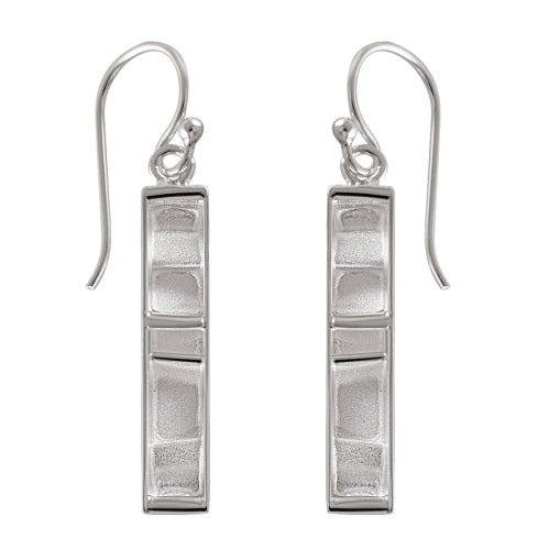 Sandblasted Silver Geometric Bar Earrings - Architectural Elegance - Model 1252-007