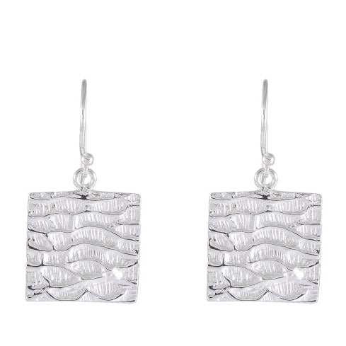 Sandblasted Silver Textured Rectangular Earrings - Wave Pattern Elegance - Model 1252-008