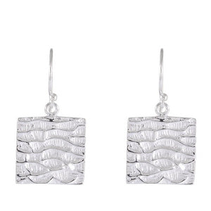 Sandblasted Silver Textured Rectangular Earrings - Wave Pattern Elegance - Model 1252-008