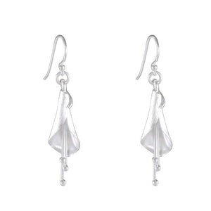 Sandblasted Silver Calla Lily Earrings with Silver Bead Stamen - Sleek Flora - Model 1252-009