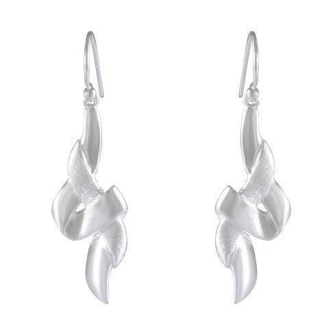 Abstract Flow Sterling Silver Earrings - Elegant Twisted Ribbon Design - Model 1252-010