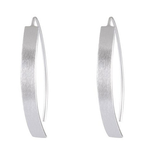 Sleek Curve Sterling Silver Earrings - Satin Finish Modern Hoop Design - Model 1252-013