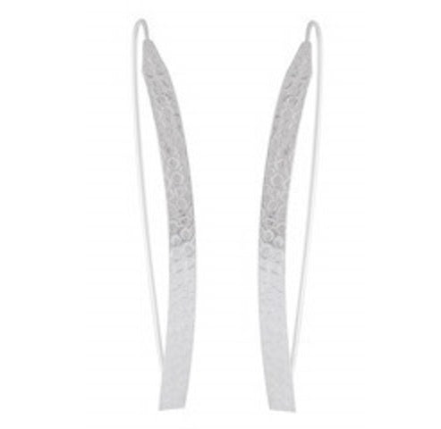 Textured Elegance Sterling Silver Earrings - Hammered and Sandblasted Long Drop Design - Model 1252-015