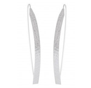 Textured Elegance Sterling Silver Earrings - Hammered and Sandblasted Long Drop Design - Model 1252-015