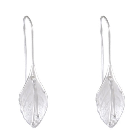 Nature's Essence Sterling Silver Earrings - Sandblasted Leaf Design - Model 1252-018