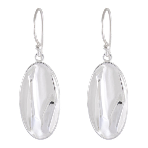 Polished Oval Sterling Silver Earrings - Sandblasted Smooth Design - Model 1252-024