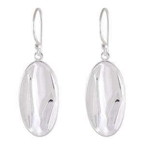 Polished Oval Sterling Silver Earrings - Sandblasted Smooth Design - Model 1252-024