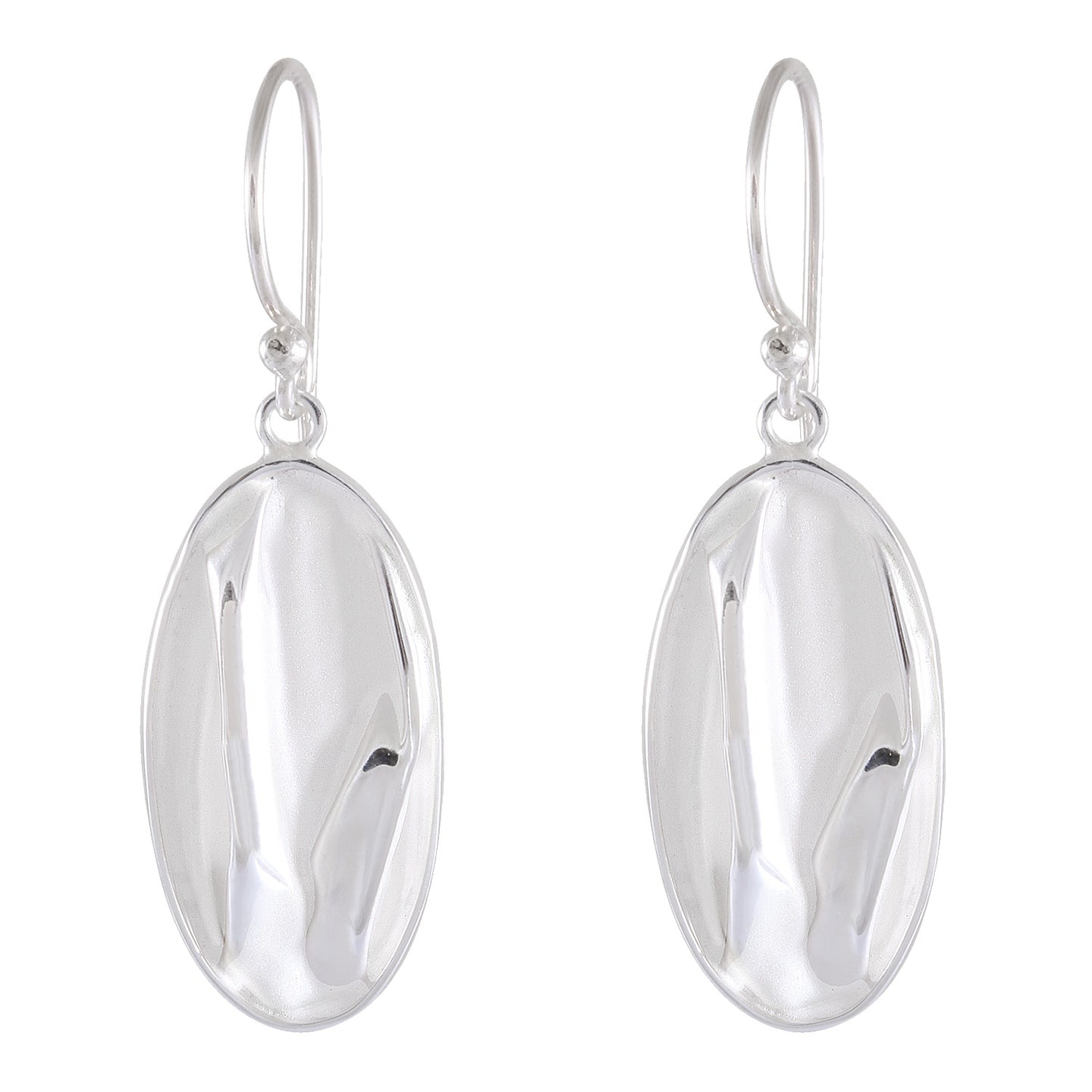 Polished Oval Sterling Silver Earrings - Sandblasted Smooth Design - Model 1252-024