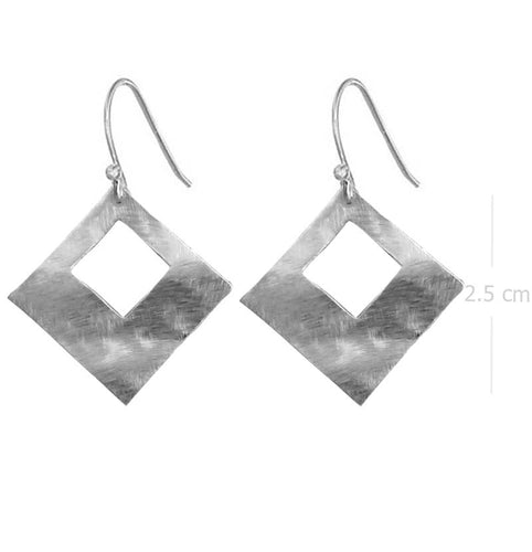 Modern Artisan Sterling Silver Earrings - Brushed and Sandblasted Square Design - Model 1252-026