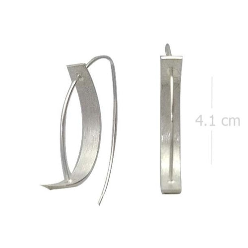 Sleek Minimalist Sterling Silver Earrings - Sandblasted Curve Design - Model 1252-030