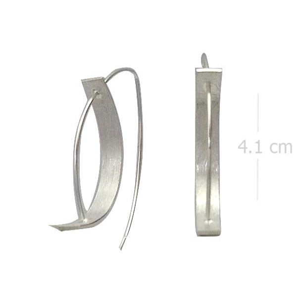 Sleek Minimalist Sterling Silver Earrings - Sandblasted Curve Design - Model 1252-030