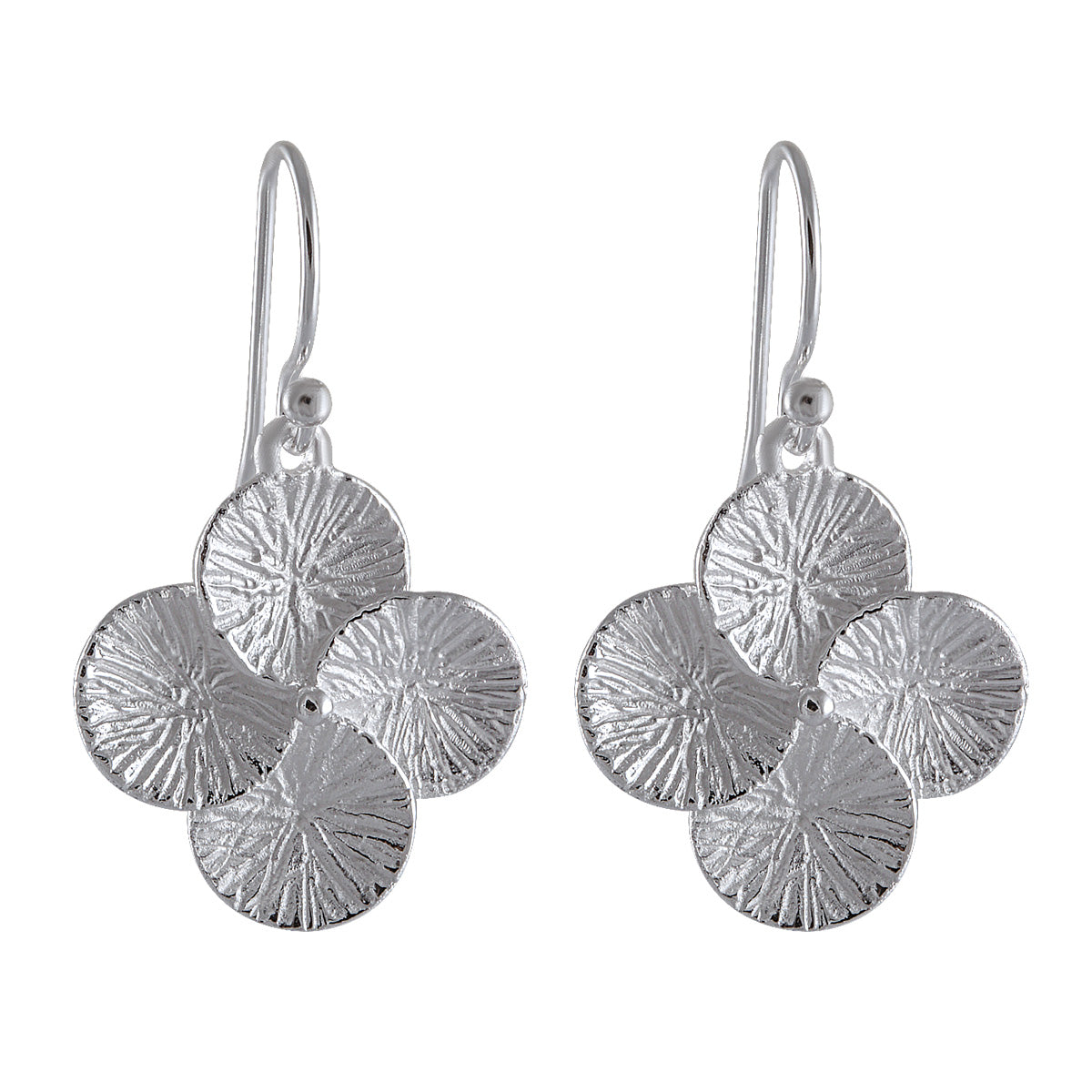 Radiant Flora Textured Silver Cluster Earrings - Model 1252-035