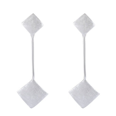 Sleek Sandblasted Silver Dangle Earrings - Model 1254-004