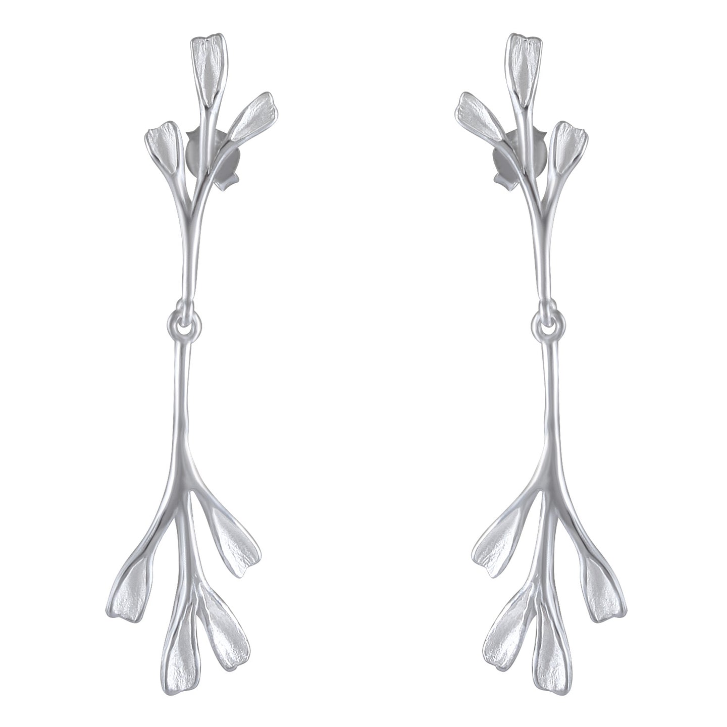 Floral Elegance Sterling Silver Dangle Earrings - Model 1254-005